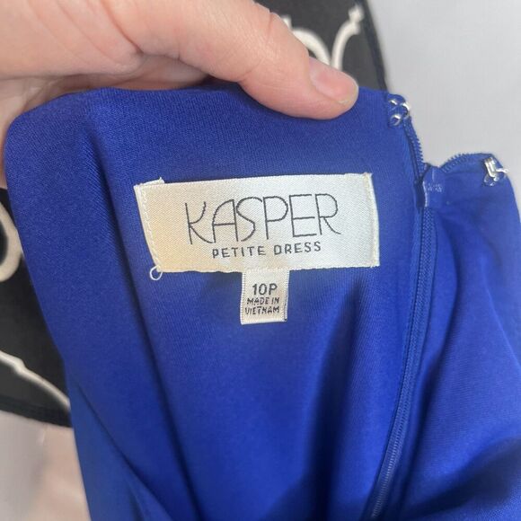 Kasper Bold Blue Sleeveless Belted Sheath Dress Career Professional Size 10P - Picture 8 of 11